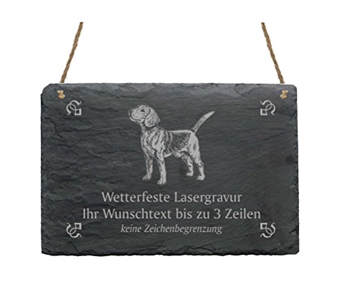 Schiefertafel « BEAGLE » IHR TEXT + MOTIV - 22 x 16 cm - Schild mit Hund Beagle von DEKOLANDO