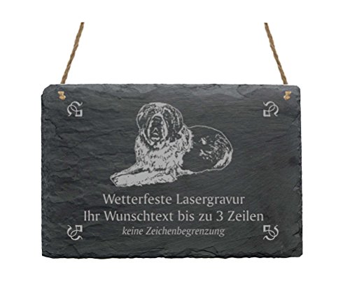 Schiefertafel « BERNHARDINER » IHR TEXT + MOTIV - 22 x 16 cm - Schild mit Hund St. Bernhard von DEKOLANDO