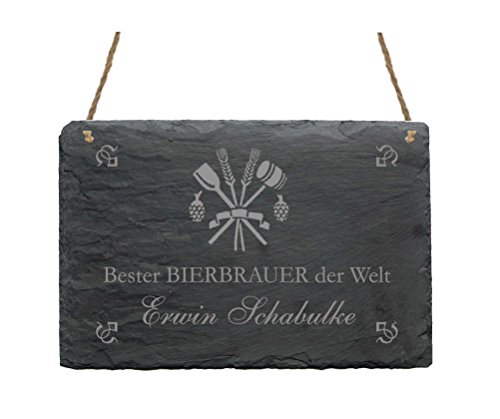 Schiefertafel « BESTER BIERBRAUER DER WELT » Schild mit persönlichem Namen und Motiv - Größe ca. 22 x 16 cm - Brauer Brauerei Bier Zunft Schiefertafel « BESTER BIERBRAUER DER WELT » Schild mit persönlichem Namen und Motiv - Größe ca. 22 x 16 cm - Brauer Brauerei Bier Zunft von DEKOLANDO