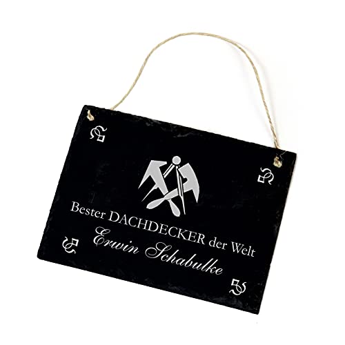 Dachdecker Schild Schiefer graviert - Bester Dachdecker der Welt - Schiefertafel mit Wunschnamen und Zunftzeichen Türschild 22x16cm | Dekolando von DEKOLANDO