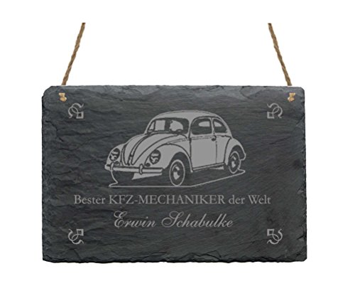 Schiefertafel « BESTER KFZ MECHANIKER DER WELT » Schild mit persönlichem Namen und Motiv Auto - Türschild - Mechatroniker Werkstatt von DEKOLANDO