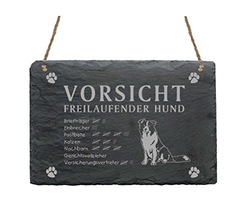 Schild Schiefertafel Spruch Border Collie Vorsicht Freilaufender Hund 22 x 16 cm Schild Schiefertafel Spruch Border Collie Vorsicht Freilaufender Hund 22 x 16 cm von DEKOLANDO