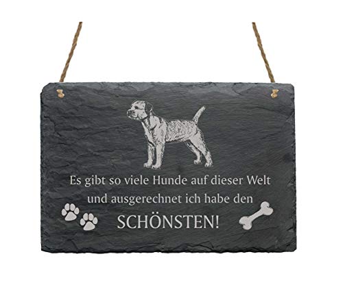 Schiefertafel « BORDER TERRIER - schönster Hund der Welt » Spruch + Hunde Motiv - Schild Türschild Dekoschild Dekoration - Hunderasse Schottland England von DEKOLANDO