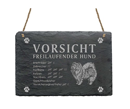 Schild Schiefer Spruch Chow Chow Vorsicht Freilaufender Hund Türschild 22 x 16 cm von DEKOLANDO