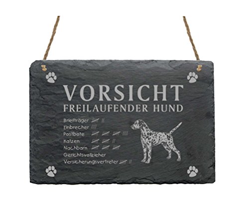 Schild Schiefertafel Spruch Dalmatiner Vorsicht Freilaufender Hund 22 x 16 cm von DEKOLANDO