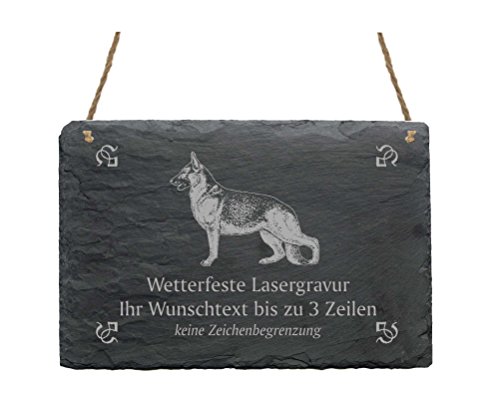 Schiefertafel « DEUTSCHER SCHÄFERHUND » IHR TEXT + MOTIV - 22 x 16 cm - Schild mit Hund Schäferhund von DEKOLANDO