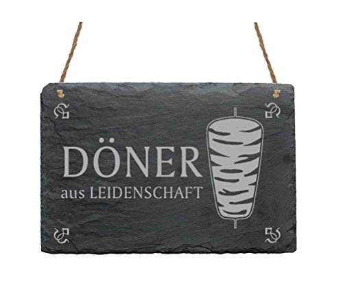 Schiefertafel « DÖNER AUS LEIDENSCHAFT » Schild mit Motiv Dönerspieß - Türschild Dekoschild - Kebab Imbiss Bistro Grill Kiosk von DEKOLANDO