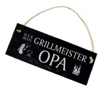 Schiefertafel Der Beste Grillmeister - Opa Motiv Bratwurst Schild 22 X 8 cm Gravur Deko Dekoschild Geschenk Grillen Grill Garten von DEKOLANDO