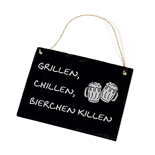 Schild Grillen Chillen Bierchen killen - Gravur Biergläser Schiefertafel 22x16cm | Dekolando von DEKOLANDO