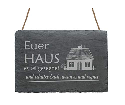 Schiefertafel « HAUSSEGEN » ca.22 x 16 cm - Schild aus Schiefer mit Motiv und Spruch von DEKOLANDO