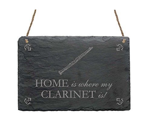 Schiefertafel « HOME IS WHERE MY CLARINET IS » Schild mit Motiv Klarinette - Größe ca. 22 x 16 cm - Dekoschild Dekoration Geschenk - Instrument Musik Schiefertafel « HOME IS WHERE MY CLARINET IS » Schild mit Motiv Klarinette - Größe ca. 22 x 16 cm - Dekoschild Dekoration Geschenk - Instrument Musik von DEKOLANDO