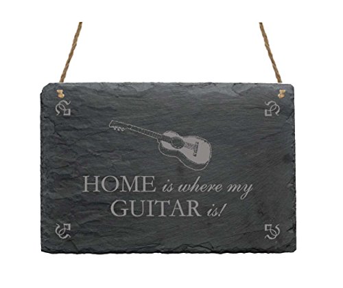 Schiefertafel « HOME IS WHERE MY GUITAR IS » Schild mit Motiv Gitarre - Größe ca. 22 x 16 cm - Dekoschild Dekoration - Geschenk Musik Schiefertafel « HOME IS WHERE MY GUITAR IS » Schild mit Motiv Gitarre - Größe ca. 22 x 16 cm - Dekoschild Dekoration - Geschenk Musik von DEKOLANDO