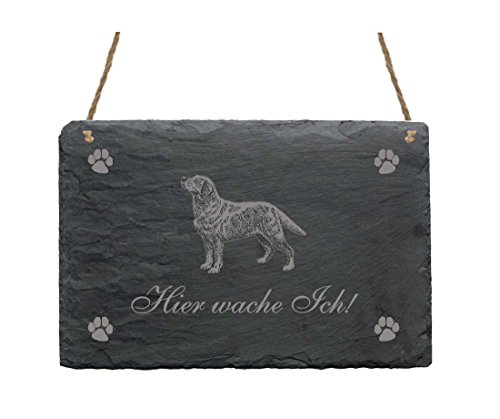 Schiefertafel « Hier wache ich - LABRADOR » Schild mit Hunde Motiv - Dekoschild Dekoration Türschild - Wachhund Garten Terrasse Tor Eingang von DEKOLANDO