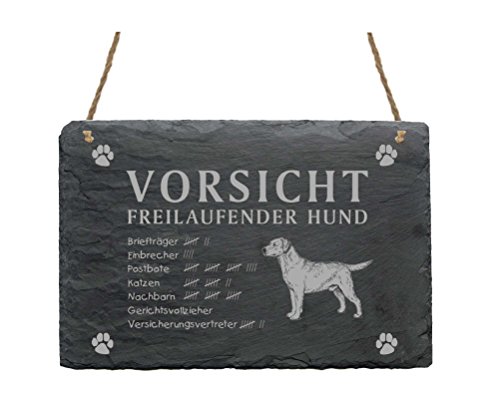 Schild Schiefer Spruch Labrador Vorsicht Freilaufender Hund Türschild 22 x 16 cm von DEKOLANDO