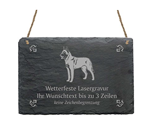 Schiefertafel « MALINOIS » IHR TEXT + MOTIV - 22 x 16 cm - Schild mit Hund Mechelaar von DEKOLANDO