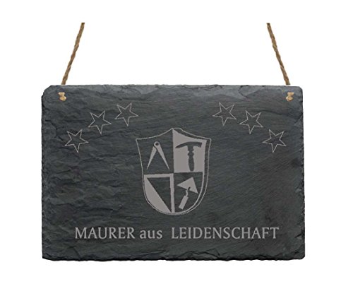 Schiefertafel « MAURER AUS LEIDENSCHAFT » Schild mit Motiv Zunftzeichen - Türschild Dekoschild Beruf - Handwerker Zunft von DEKOLANDO