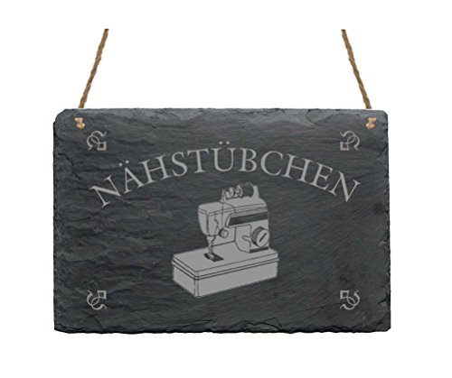 Schiefertafel « NÄHSTÜBCHEN » Schild mit Motiv Nähmaschine - Dekoschild Türschild Türdeko - Nähen Schneider Schneiderei von DEKOLANDO