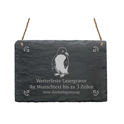 Schiefertafel mit Motiv « PINGUIN » und persönlichem Wunschtext - Größe ca. 22 x 16 cm - Schild Türschild Namensschild Familie - Königspinguin Riesenalk Schiefertafel mit Motiv « PINGUIN » und persönlichem Wunschtext - Größe ca. 22 x 16 cm - Schild Türschild Namensschild Familie - Königspinguin Riesenalk von DEKOLANDO