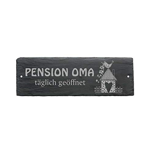 Schiefertafel Pension Oma täglich geöffnet - Schild 22 x 8 cm von DEKOLANDO