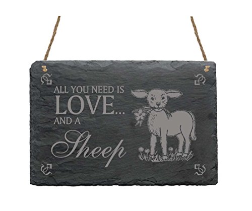 Schiefertafel « All you need is LOVE and a SHEEP » Schild mit Motiv Schaf + Blume - Türschild Dekoschild Dekoration - Schafe Landhaus Bauernhof von DEKOLANDO