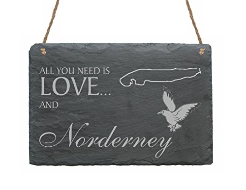 Schiefertafel Schild graviert Love & INSEL NORDERNEY - Türschild Dekotafel 22x16cm von DEKOLANDO