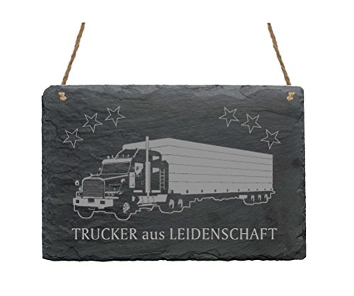 Schiefertafel Schild - Trucker aus Leidenschaft - Dekotafel Spruch ca. 22 x 16 cm von DEKOLANDO