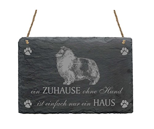 Schiefertafel Sheltie « EIN ZUHAUSE OHNE HUND IST EINFACH NUR EIN HAUS » Schild mit Hunde Motiv Shetland Sheepdog - Türschild Dekoschild Dekoration von DEKOLANDO