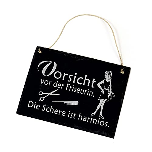 Schiefertafel Vorsicht vor der Friseurin die Schere ist harmlos - 22x16 cm von DEKOLANDO