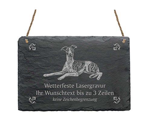 Schiefertafel « WHIPPET » IHR TEXT + MOTIV - 22 x 16 cm - Schild mit Hund - Windhund Greyhound von DEKOLANDO