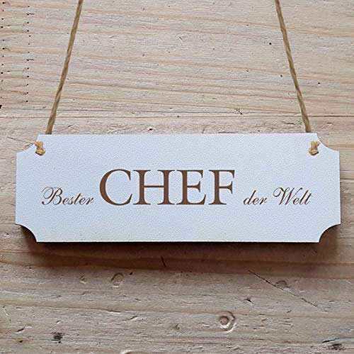 Schild « BESTER CHEF DER WELT » 15 x 5 cm - mit Motiv - Dekoschild Holzschild Türschild - Büro Privat Firma von DEKOLANDO