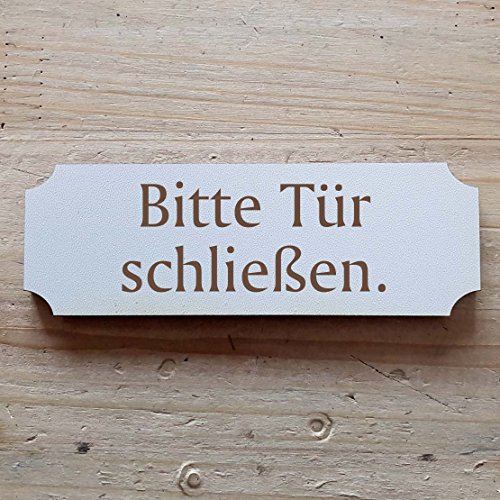 Schild « BITTE TÜR SCHLIESSEN » ab: 15 x 5 cm - Mit Motiv - Dekoschild Holzschild Türschild - Büro Privat von DEKOLANDO