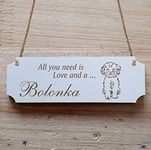 Schild « BOLONKA ZWETNA » 15 x 5 cm - Dekoschild Holzschild Türschild - Hund Haustier Schild « BOLONKA ZWETNA » 15 x 5 cm - Dekoschild Holzschild Türschild - Hund Haustier von DEKOLANDO