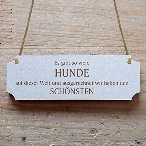 Schild « ES GIBT SO VIELE HUNDE AUF DER WELT UND AUSGERECHNET WIR HABEN DEN SCHÖNSTEN » 20 x 6,7 cm - Dekoschild Holzschild Türschild - Hund Dog von DEKOLANDO