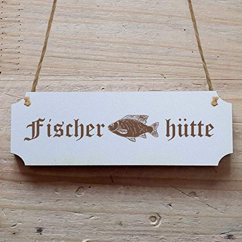 Schild « FISCHERHÜTTE » 29 x 9,7 cm - Mit Motiv - Dekoschild Holzschild Türschild - Angeln fischen Schild « FISCHERHÜTTE » 29 x 9,7 cm - Mit Motiv - Dekoschild Holzschild Türschild - Angeln fischen von DEKOLANDO