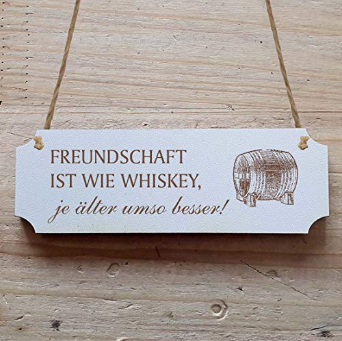 Schild « FREUNDSCHAFT IST WIE WHISKY JE ÄLTER UMSO BESSER » 20 x 6,7 cm - Mit Motiv - Dekoschild Holzschild Türschild - Whiskey Bourbon Cognac von DEKOLANDO