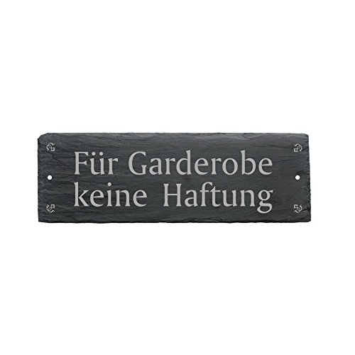 Schild FÜR GARDEROBE KEINE HAFTUNG aus Schiefer - ca.22 x 8 cm - Türschild von DEKOLANDO