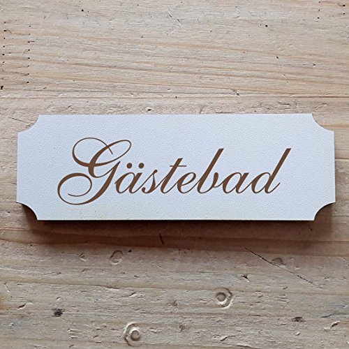 Schild « GÄSTEBAD » 20 x 6,7 cm - Dekoschild Holzschild Türschild - Büro Restaurant (20 x 6,7 cm) von DEKOLANDO