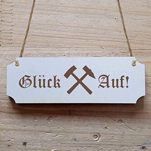 Schild « GLÜCK AUF » 15 x 5 cm - Mit Motiv - Dekoschild Holzschild Türschild Bergmann Kumpel Bergbau von DEKOLANDO