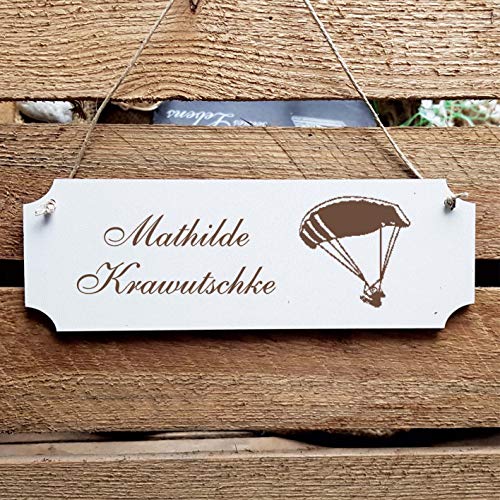 Schild « Gleitschirm » Türschild mit persönlicher Wunschgravur und Motiv - Größe ca. 20 x 6,7 x 0,5 cm - Shabby Dekoration Namensschild Name - Sport Gleitschirmfliegen von DEKOLANDO