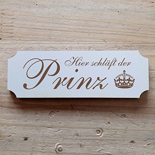 Schild « HIER SCHLÄFT DER PRINZ » 20 x 6,7 cm - Dekoschild Holzschild Türschild - Kinder Baby Kinderzimmer (20 x 6,7 cm) von DEKOLANDO