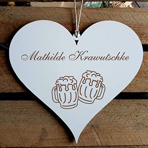Schild Herz « Bier » mit persönlicher Wunschgravur - Deko Dekoration Türschild Name - Biergläser von DEKOLANDO