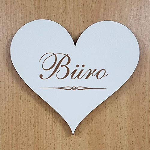 Schild Herz Büro - ca. 13 x 12 cm - selbstklebendes Türschild von DEKOLANDO