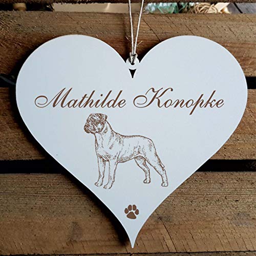 Schild Herz « Bullmastiff » mit persönlicher Wunschgravur - Deko Dekoration Türschild Name - Hund Hunde Haustiere von DEKOLANDO