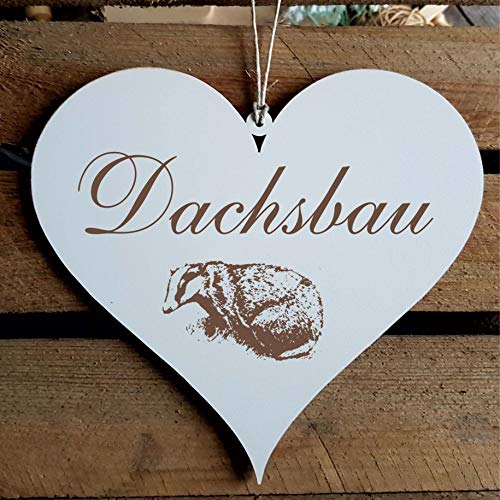 Schild Herz DACHSBAU ca. 13 x 12 cm - mit Motiv DACHS - Türschild Dekoschild Geschenk - Tiere Marder Natur Zuhause von DEKOLANDO