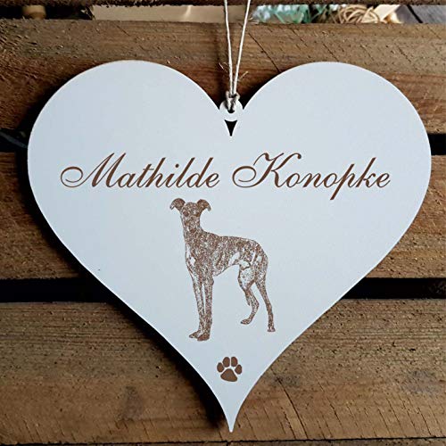 Schild Herz « Galgo Español » mit persönlicher Wunschgravur - Deko Dekoration Türschild Name - Hund Hunde Haustiere - Spanischer Windhund Schild Herz « Galgo Español » mit persönlicher Wunschgravur - Deko Dekoration Türschild Name - Hund Hunde Haustiere - Spanischer Windhund von DEKOLANDO