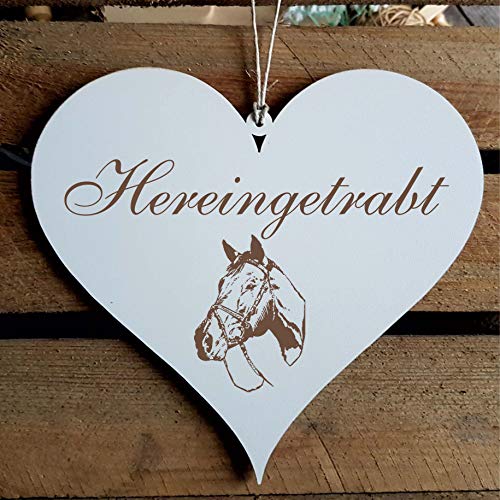 Schild Herz Pferd Spruch Hereingetrabt Holzschild Türschild 13 x 12 cm von DEKOLANDO