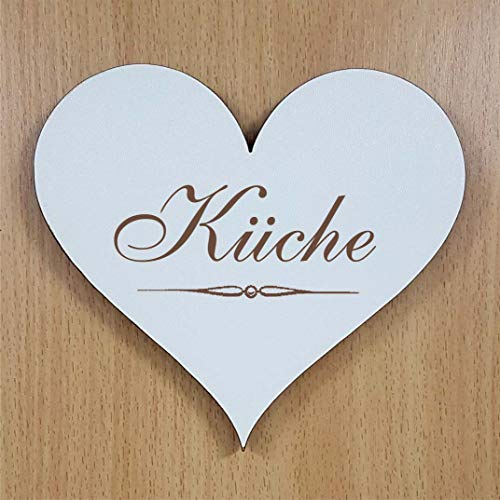 Schild Herz Küche ca. 13 x 12 cm - Türschild von DEKOLANDO
