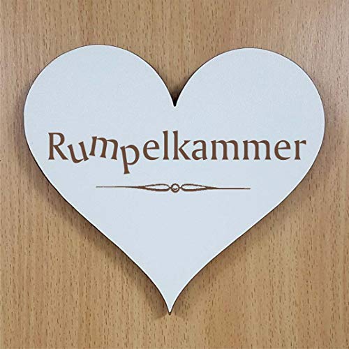 Schild Herz Türschild Rumpelkammer Holzschild 13 x 12 cm selbstklebend Zimmerschild Herzschild Hinweisschild Holzherz von DEKOLANDO