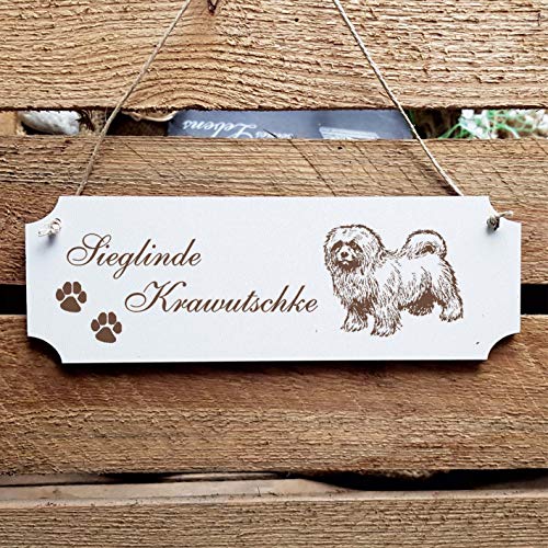 Schild Hund « Malteser » Türschild mit persönlicher Wunschgravur und Motiv - Größe ca. 20 x 6,7 x 0,5 cm - Shabby Dekoration Namensschild Name - Hunde von DEKOLANDO