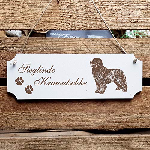 Schild Hund « Neufundländer » Türschild mit persönlicher Wunschgravur und Motiv - Größe ca. 20 x 6,7 x 0,5 cm - Shabby Dekoration Namensschild Name - Hunde von DEKOLANDO